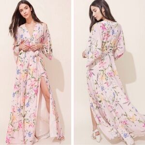 Yumi Kim Tao Cabana Party Pink Floral Kimono Maxi Dress